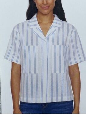Buffalo David Bitton Light Blue and White Striped Short-Sleeve Button-Down Shirt